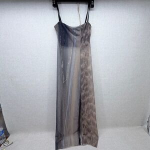 Elliss Abstract Mesh Maxi Dress NWT Size S Brown Grey Spaghetti Strap Ethicall